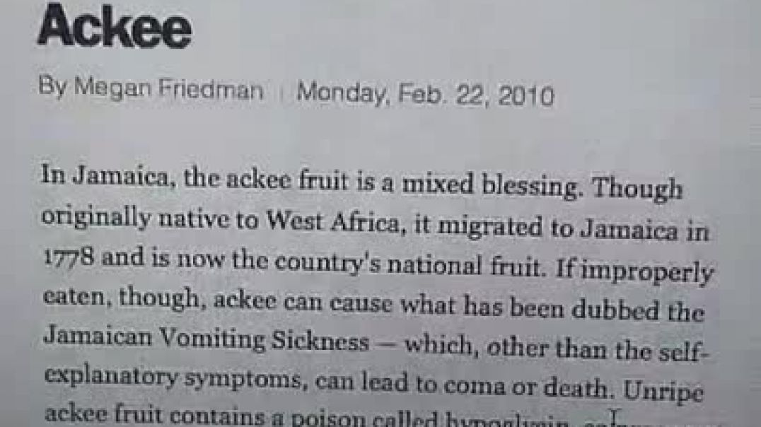 Poison Foods! Hebrews Israelites Christians eating poisonous foods and living Ackee Mark 16v14-18